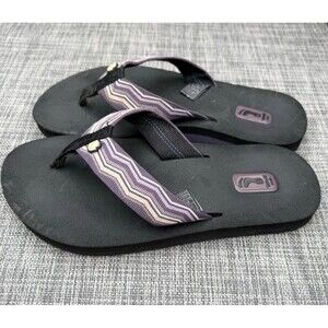 Teva MUSH Flip Flops Sandals w/Repreve Straps Womens Size 7 Black Purple Stripe